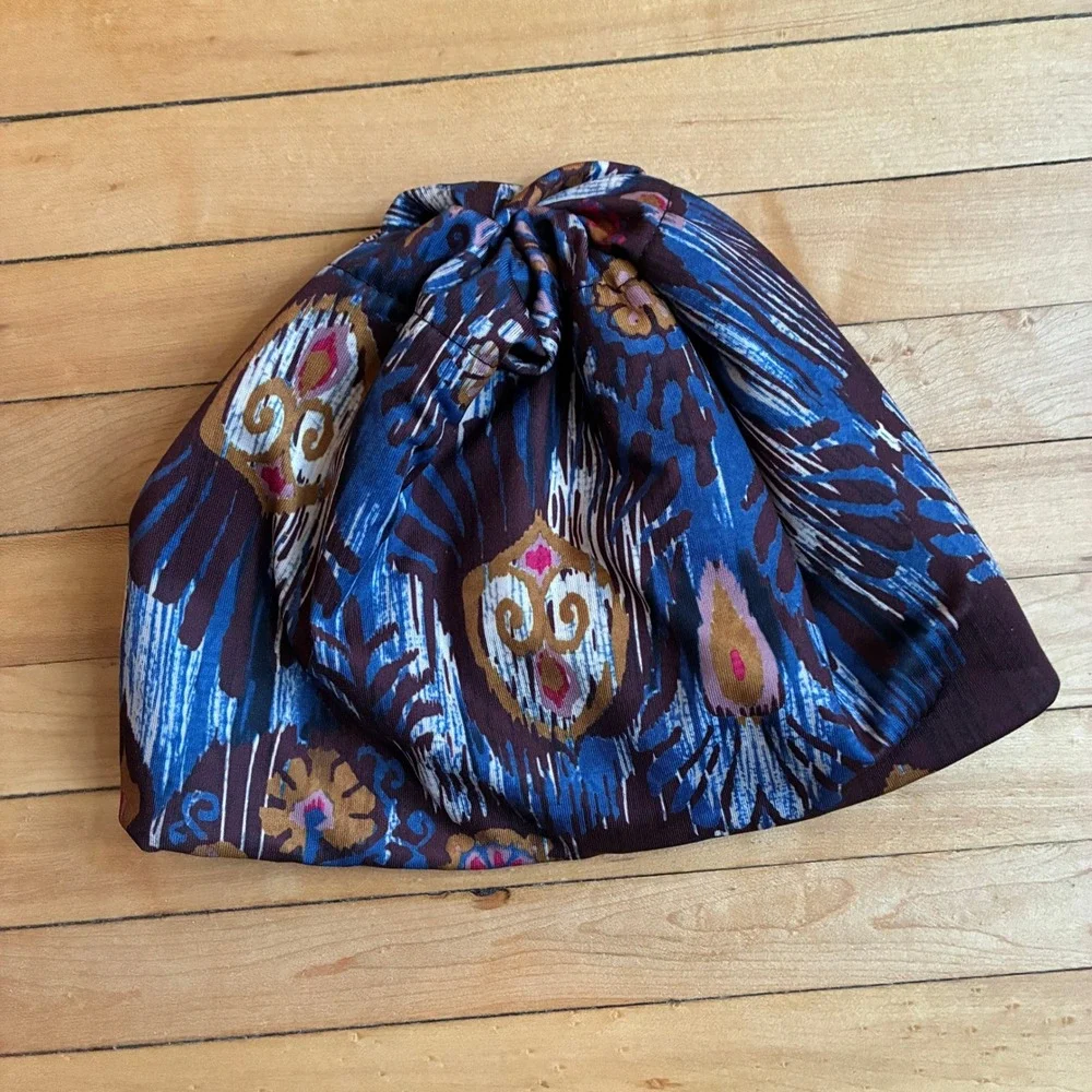 Skida Alpine Hat One Size Brown Blue Ikat Fleece Lined Beanie Unisex